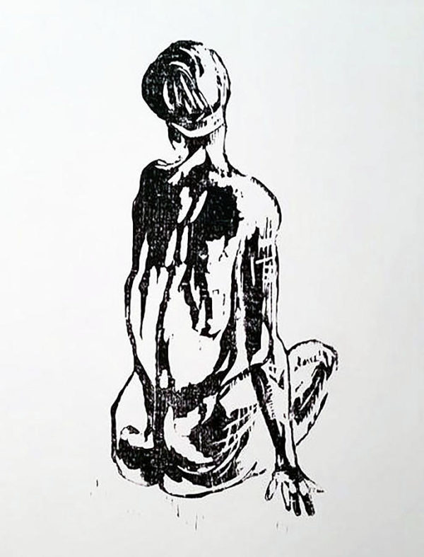 "Seated Nude" - Woodcut print