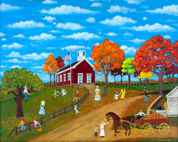 "Schoolhouse Series" - Fall acrylic on wood panel by Peter Koenig