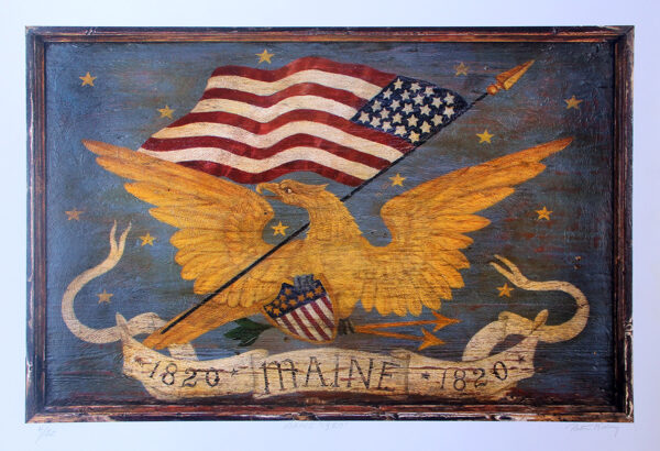 "State of Maine" - original sign board design by Peter Koenig. Mixed media on pine