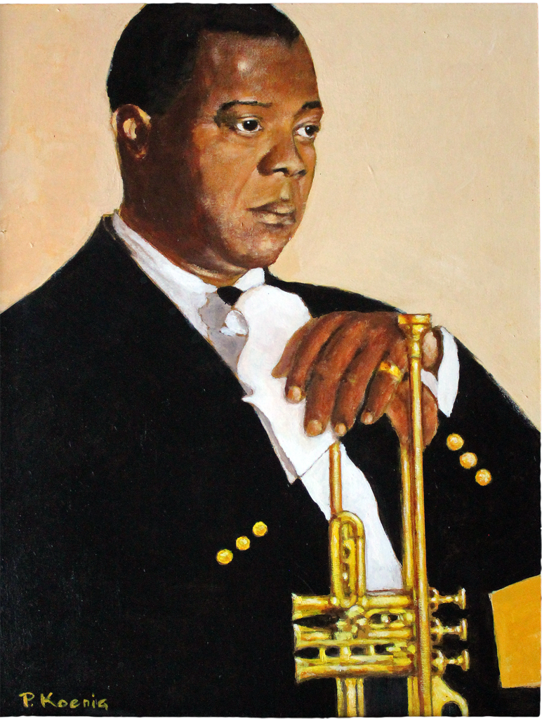 "Satchmo" - AKA Louis Armstrong. Acrylic on a wood panel by Peter Koenig.
