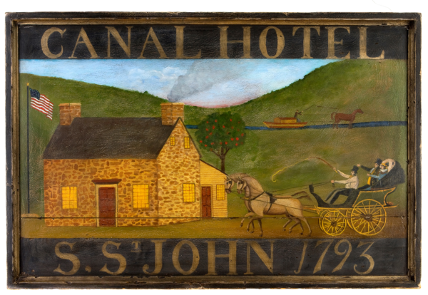 "Canal Hotel" - Mixed media on pine by Peter Koenig. An archival print commemorating the 100th anniversary of Port Jervis, NY.