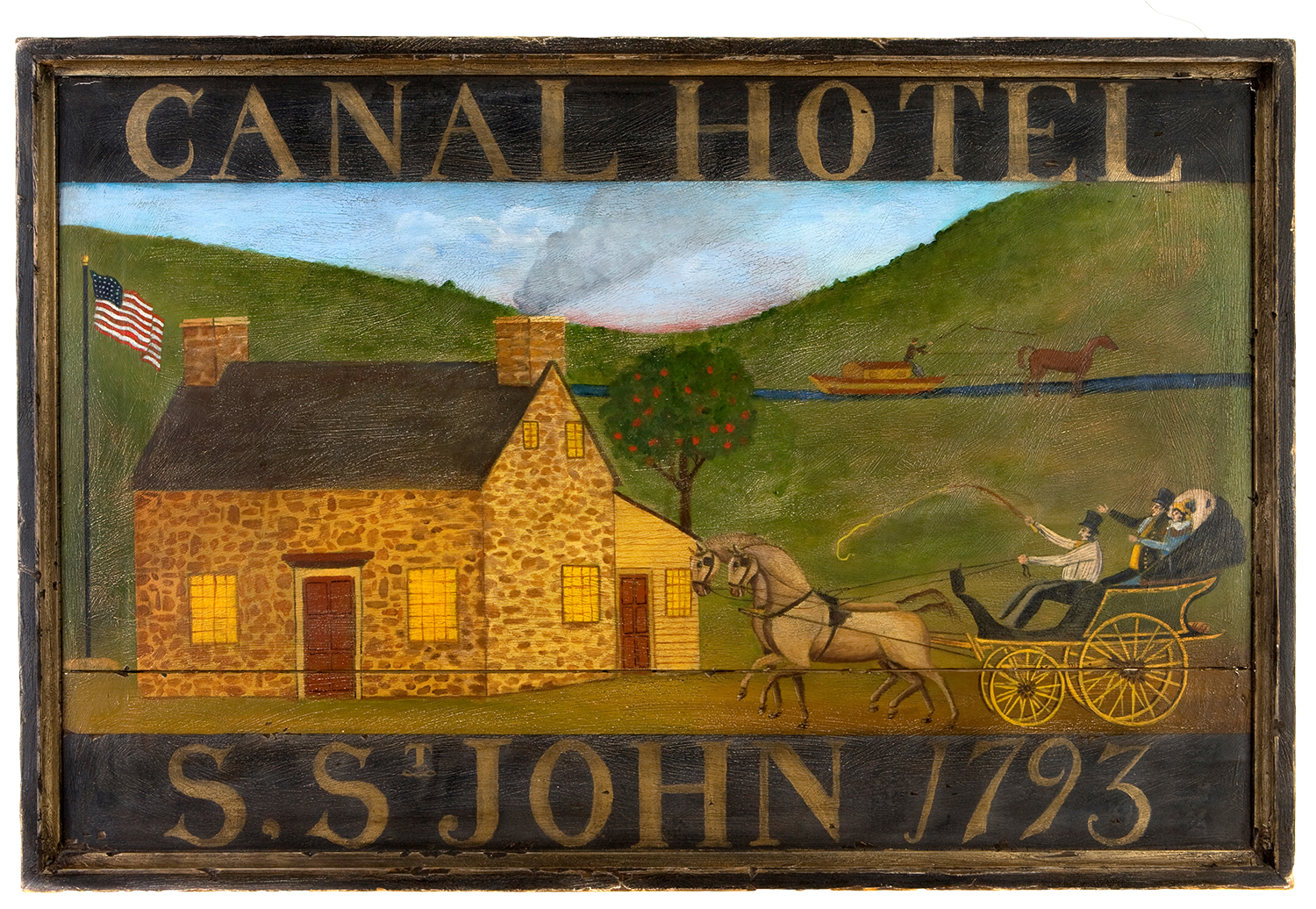 "Canal Hotel" - Mixed media on pine by Peter Koenig. An archival print commemorating the 100th anniversary of Port Jervis, NY.