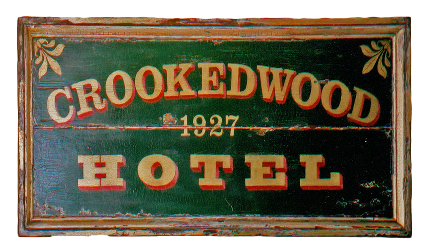 "Crookedwodd Hotel" - Mixed media on pine by Peter Koenig. Late 18th early 19th century hotel and tavern sign
