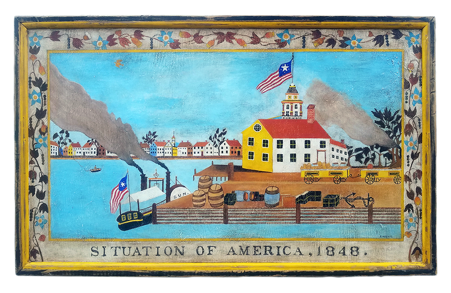 "Situation of America" Mixed media on pine by Peter Koenig