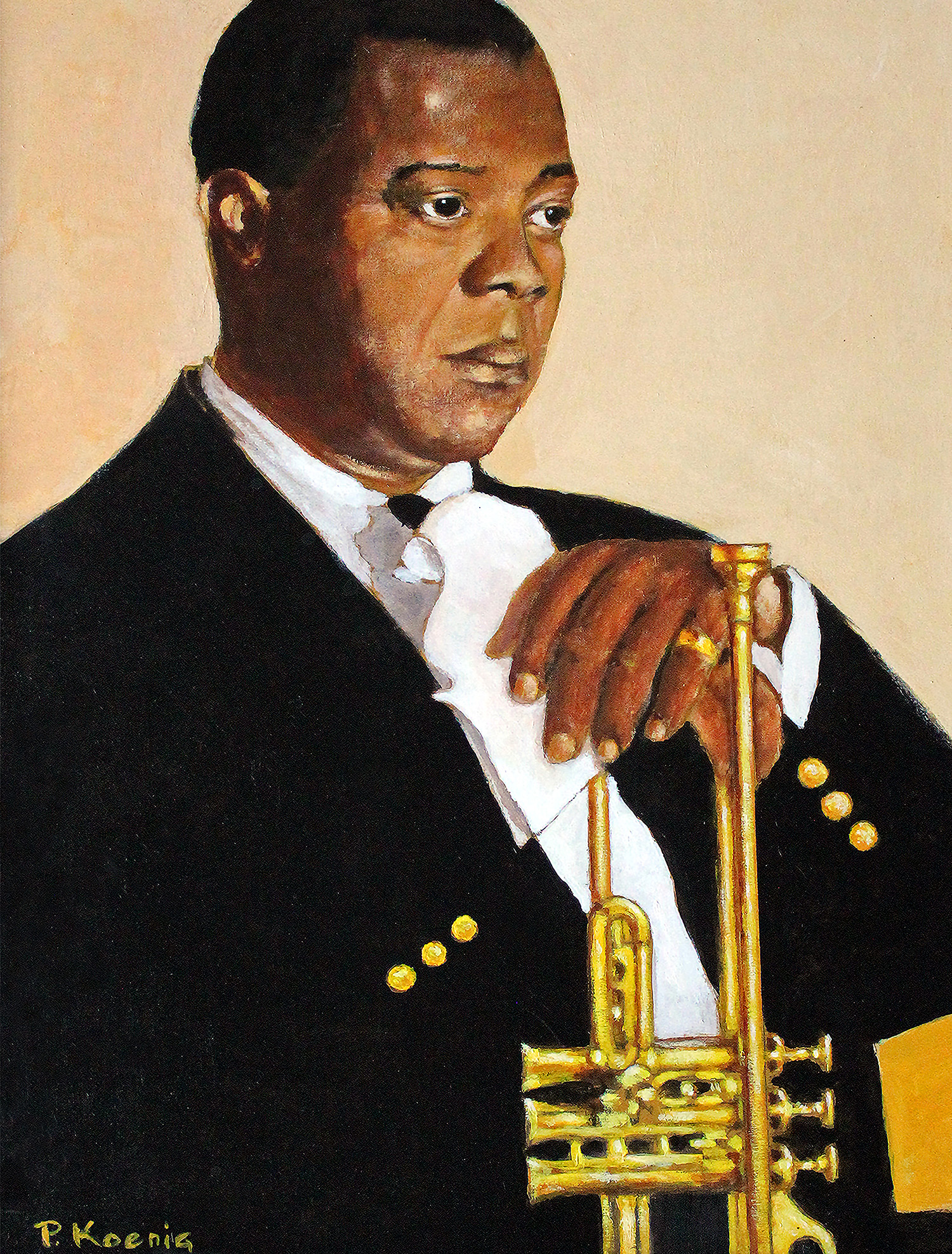 "Satchmo" - Acrylic on a wooden panel by Peter Koenig