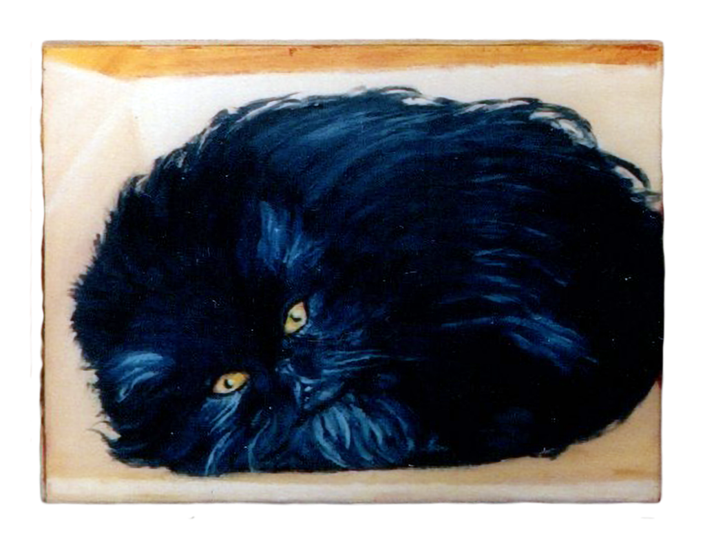 "Cat in a Box" Acrylic on a wood panel by Peter Koenig