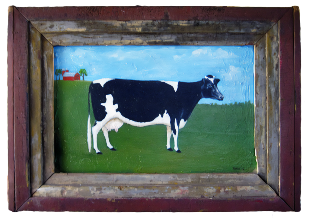 "Dairy Cow" - Acrylic on a wood panel with period frame by Peter Koenig