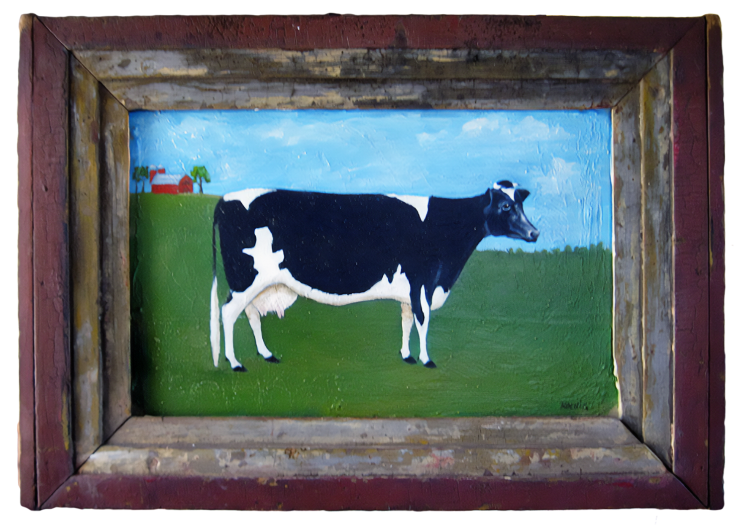 "Dairy Cow" - Acrylic on a wood panel with period frame by Peter Koenig