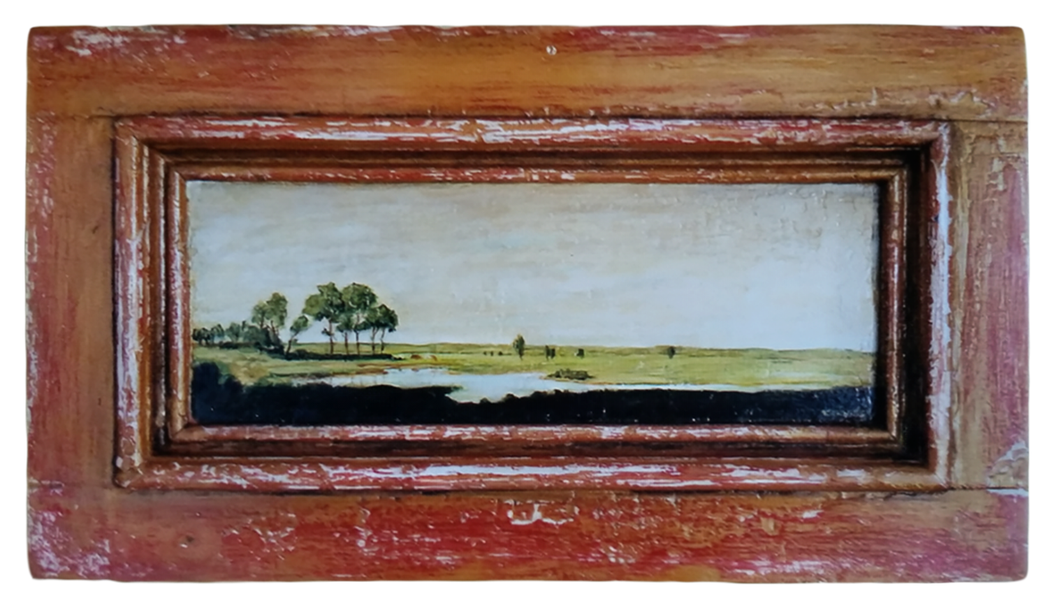 "Flemish Landscape". Acrylic on a 19th century wood shutter by Peter Koenig